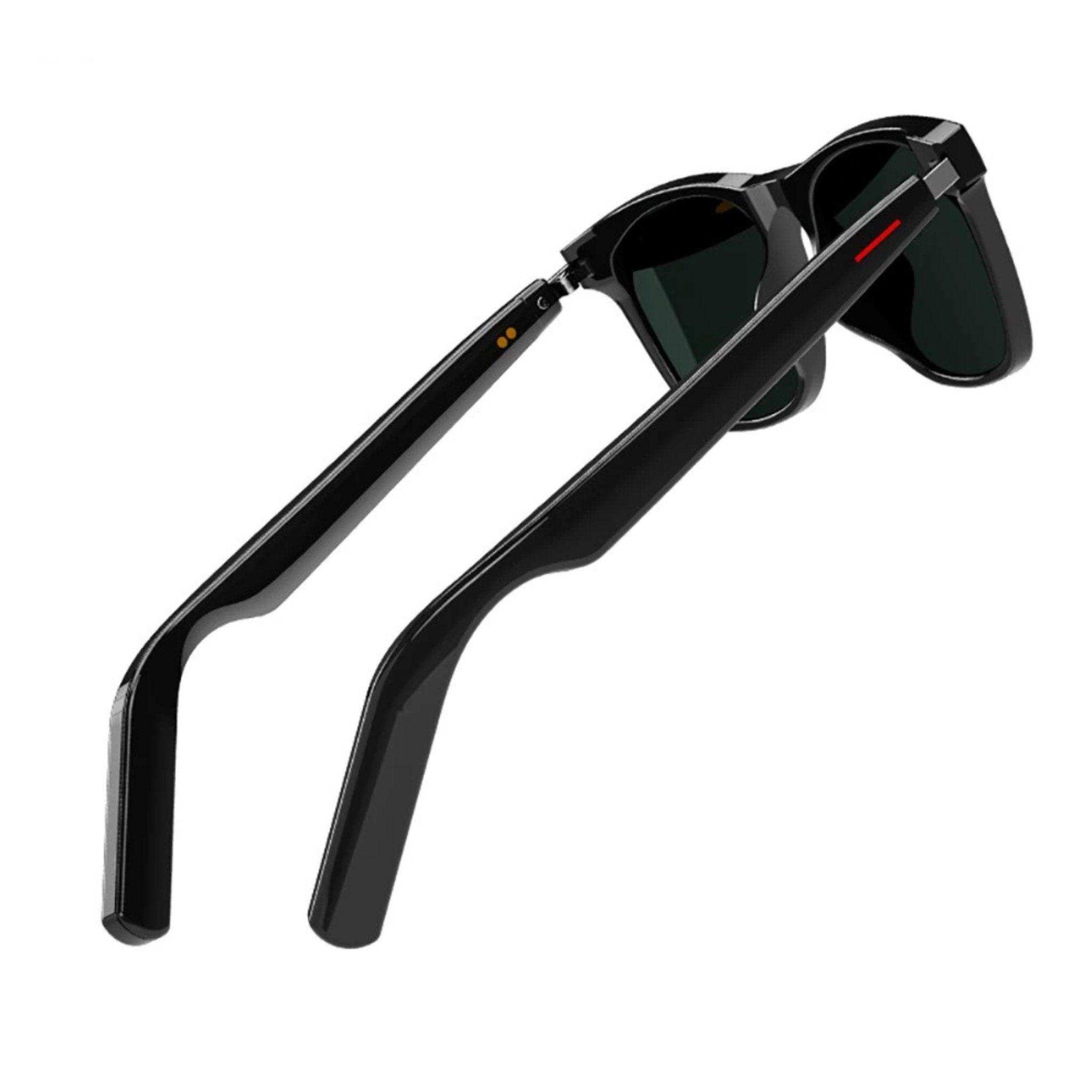 Black Bluetooth smart sunglasses with thick TR90 frame and dark UV protection lenses, TUTT