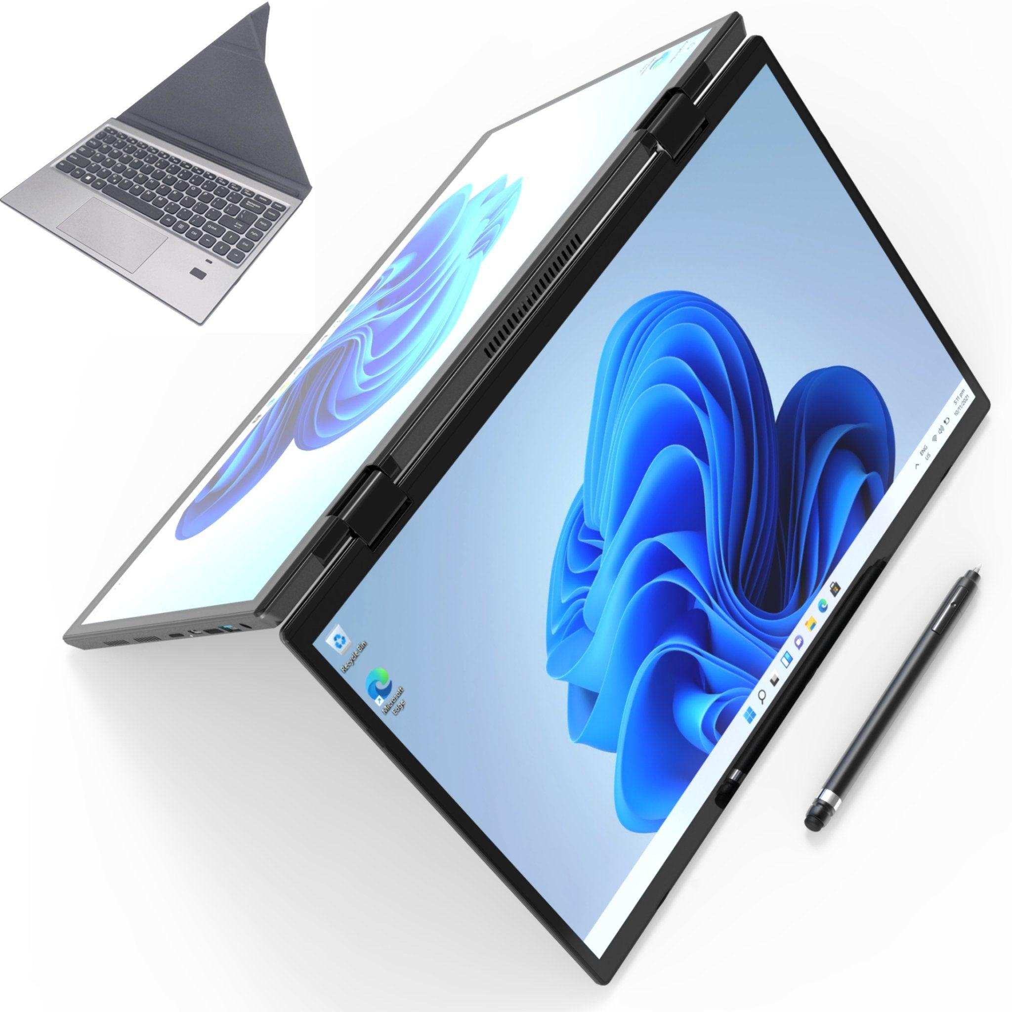 2-in-1 laptop with dual touch screens, stylus pen, and 360-degree flip design, TUTT