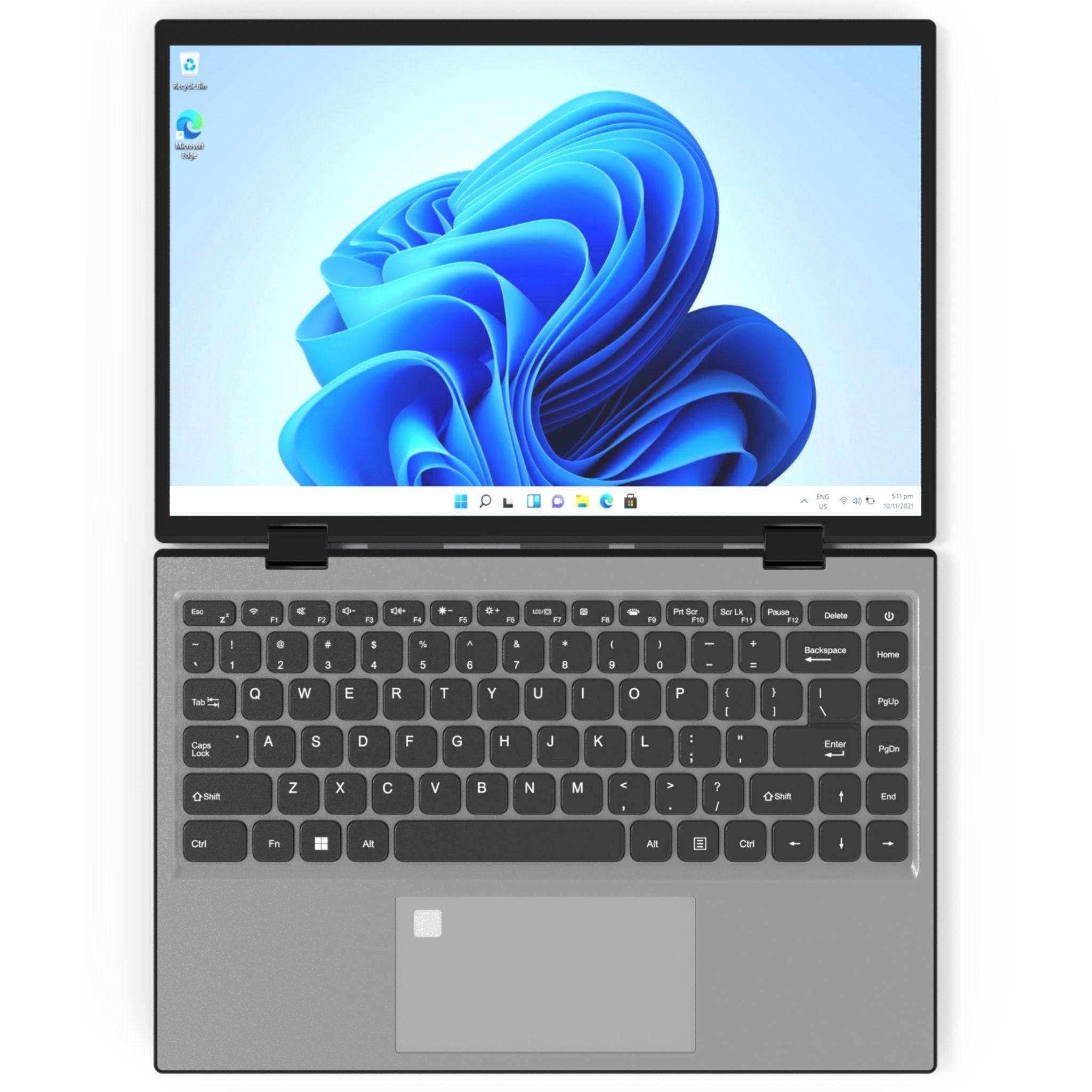 2-in-1 silver laptop with touch screen, backlit keyboard, Windows 11 Pro display, TUTT
