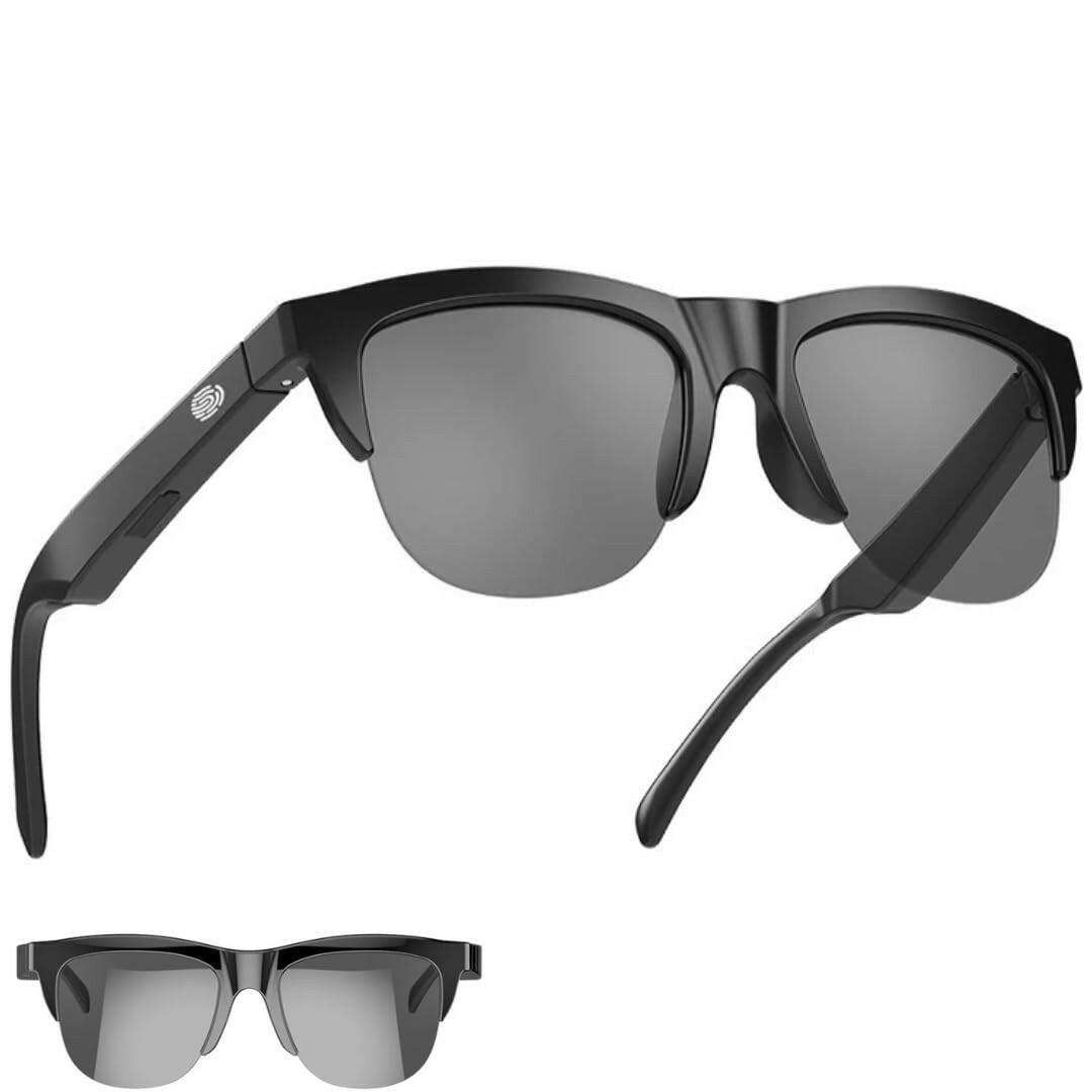 Black Bluetooth smart sunglasses with touch control and mirrored lenses, TR90 frame. TUTT