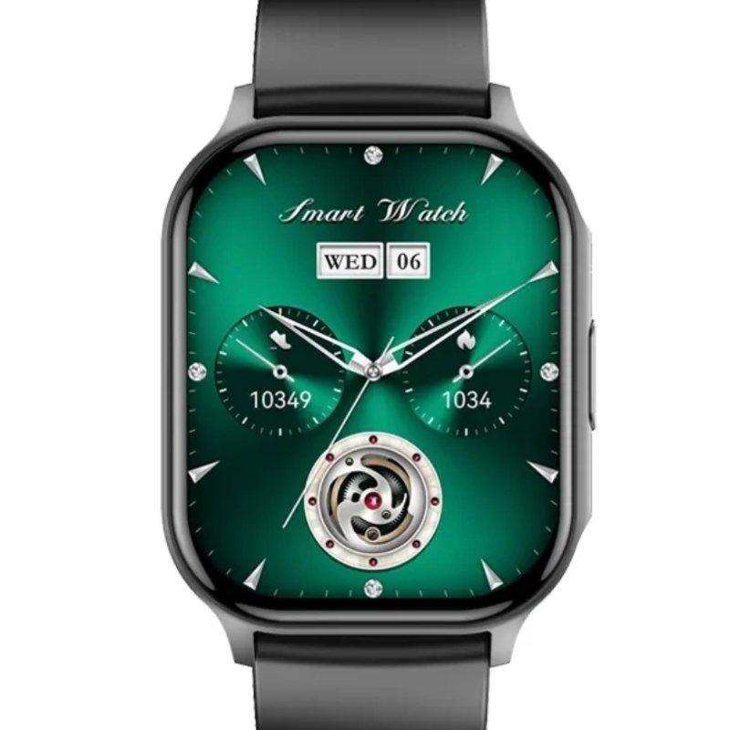 TUTT H6 AMOLED smart watch with classic analog-style green screen, two subdials, black strap TUTT
