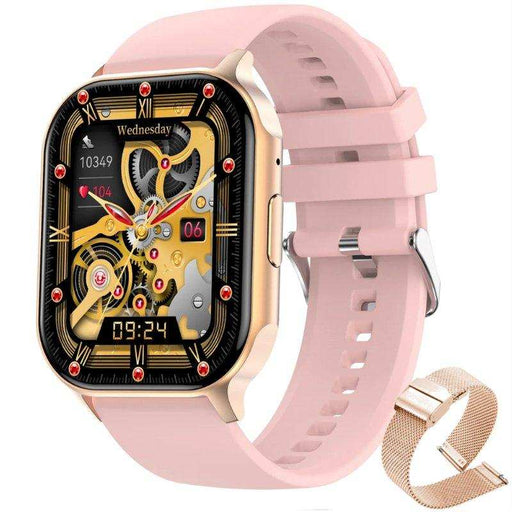 Gold and pink AMOLED smart watch with mechanical dial display and extra strap, TUTT