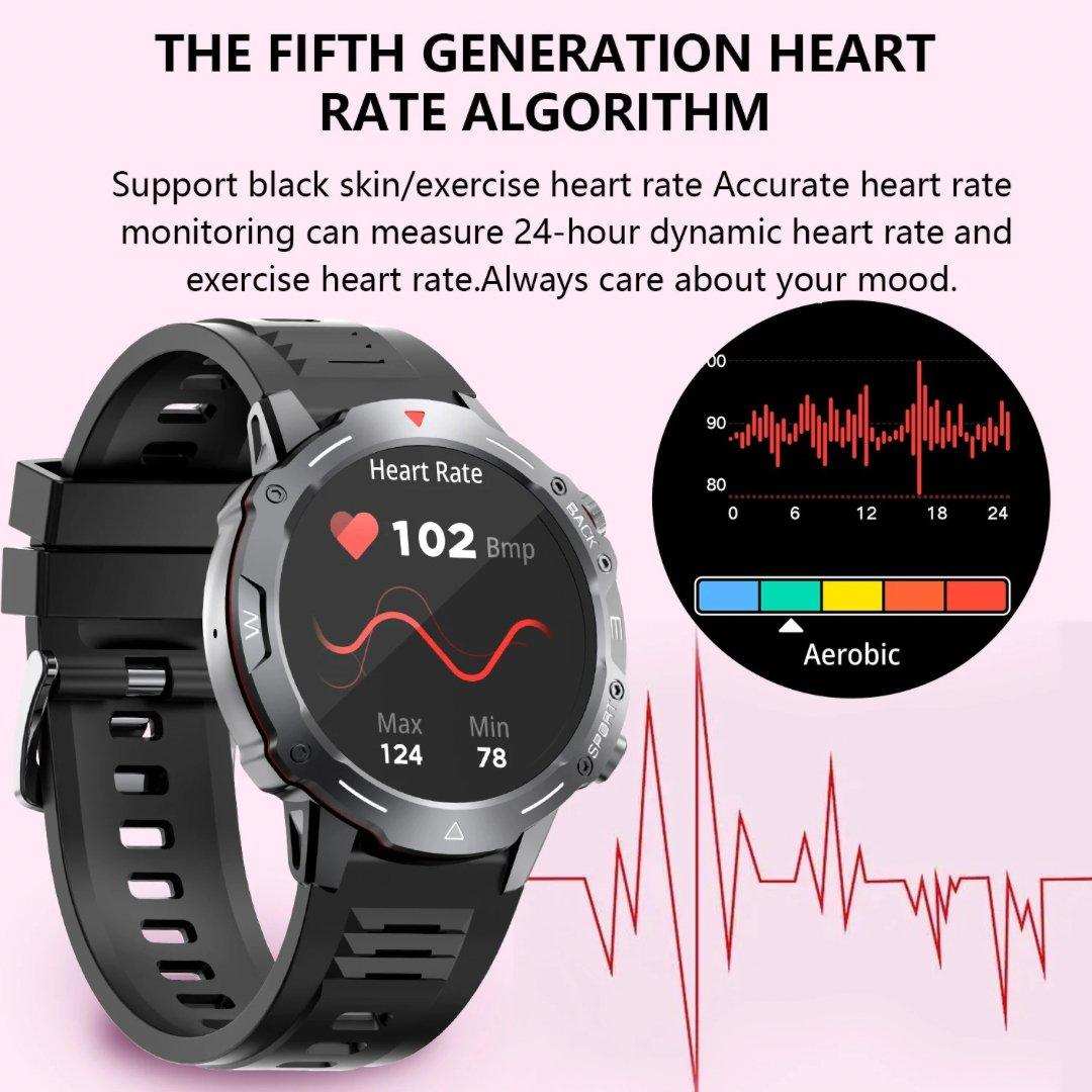 Men's outdoor sport smart watch with heart rate monitor, fitness tracking, black strap, TUTT
