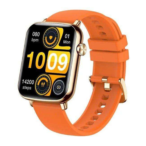 TUTT H90 gold smart watch with orange strap, 1.81-inch HD display, digital fitness tracking TUTT