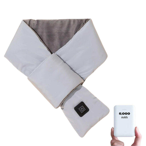 Heated gray scarf with power button and 5000mAh power bank for neck and shoulder warmth TUTT