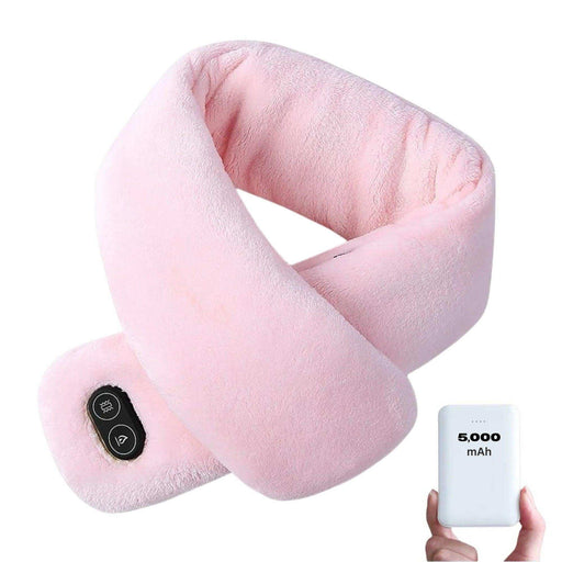 Pink heated scarf with control panel and 5000mAh power bank for neck massage TUTT