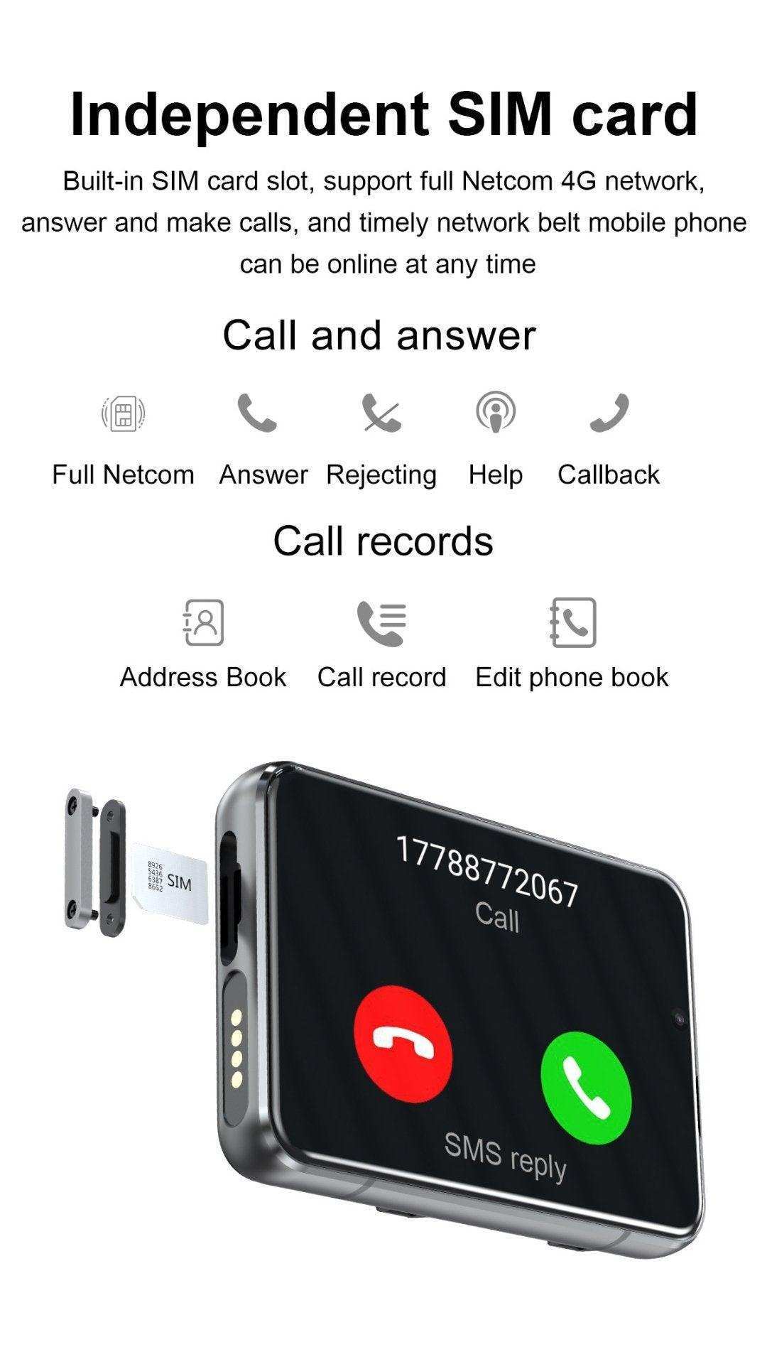 Smartwatch with SIM card slot, 4G LTE calling, call record screen, and address book features TUTT