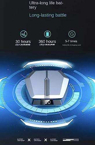 TUTT JX10 TWS wireless gaming earbuds in LED display charging case, futuristic design, battery icons. TUTT