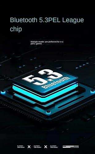 Bluetooth 5.3 chip graphic for gaming headsets, black background, blue neon accents, TUTT