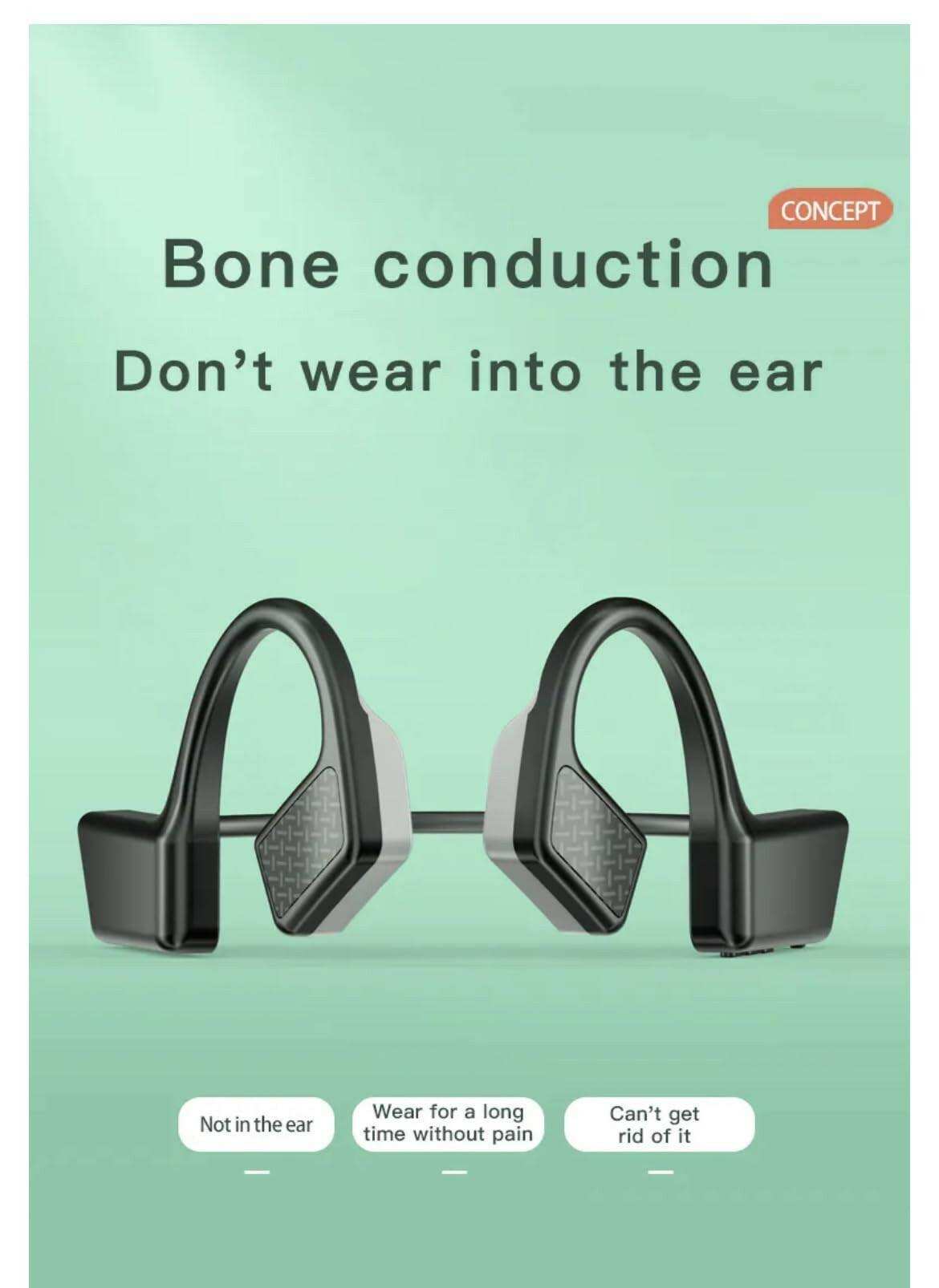 Black bone conduction open-ear wireless headphones with ergonomic design on a mint background, TUTT