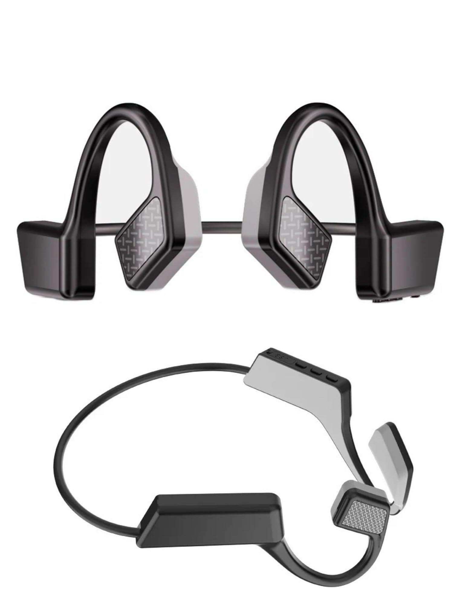 Black wireless TWS bone conduction open ear sports headphones with textured panels, waterproof. TUTT