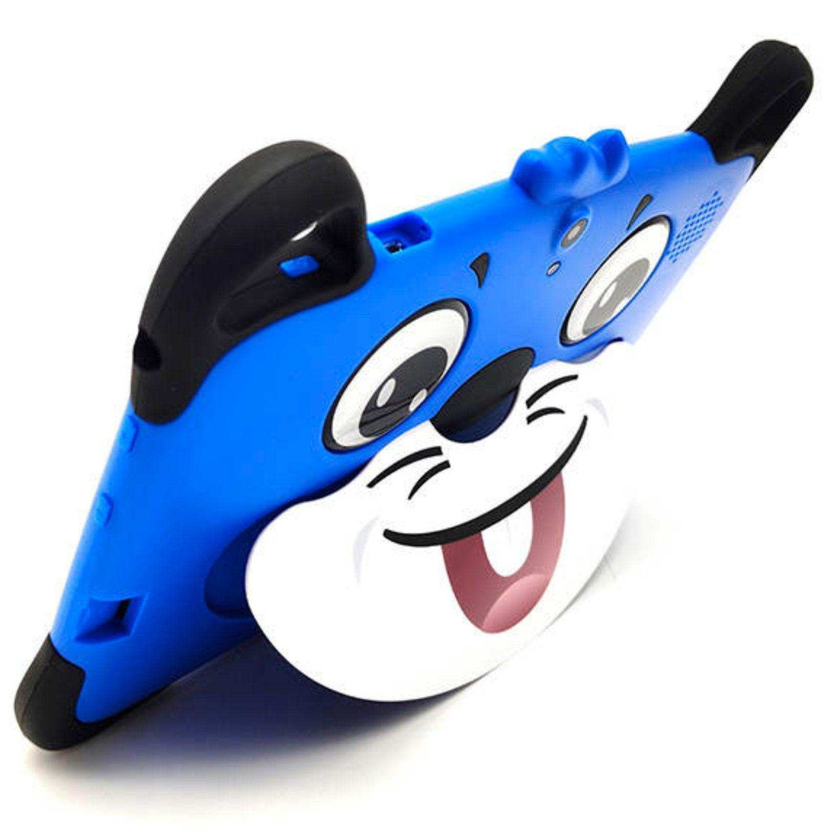 Blue EVA drop-resistant kids tablet case with cartoon animal face design and stand, TUTT