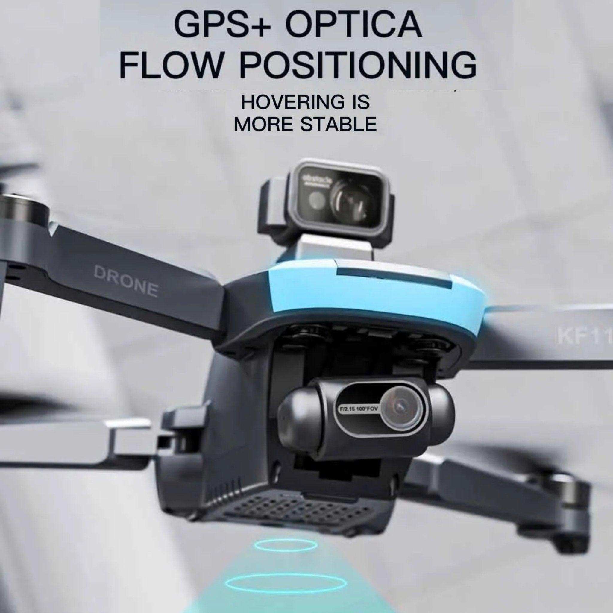 Mini professional drone with dual 4K cameras, blue trim, and GPS optical flow positioning, TUTT