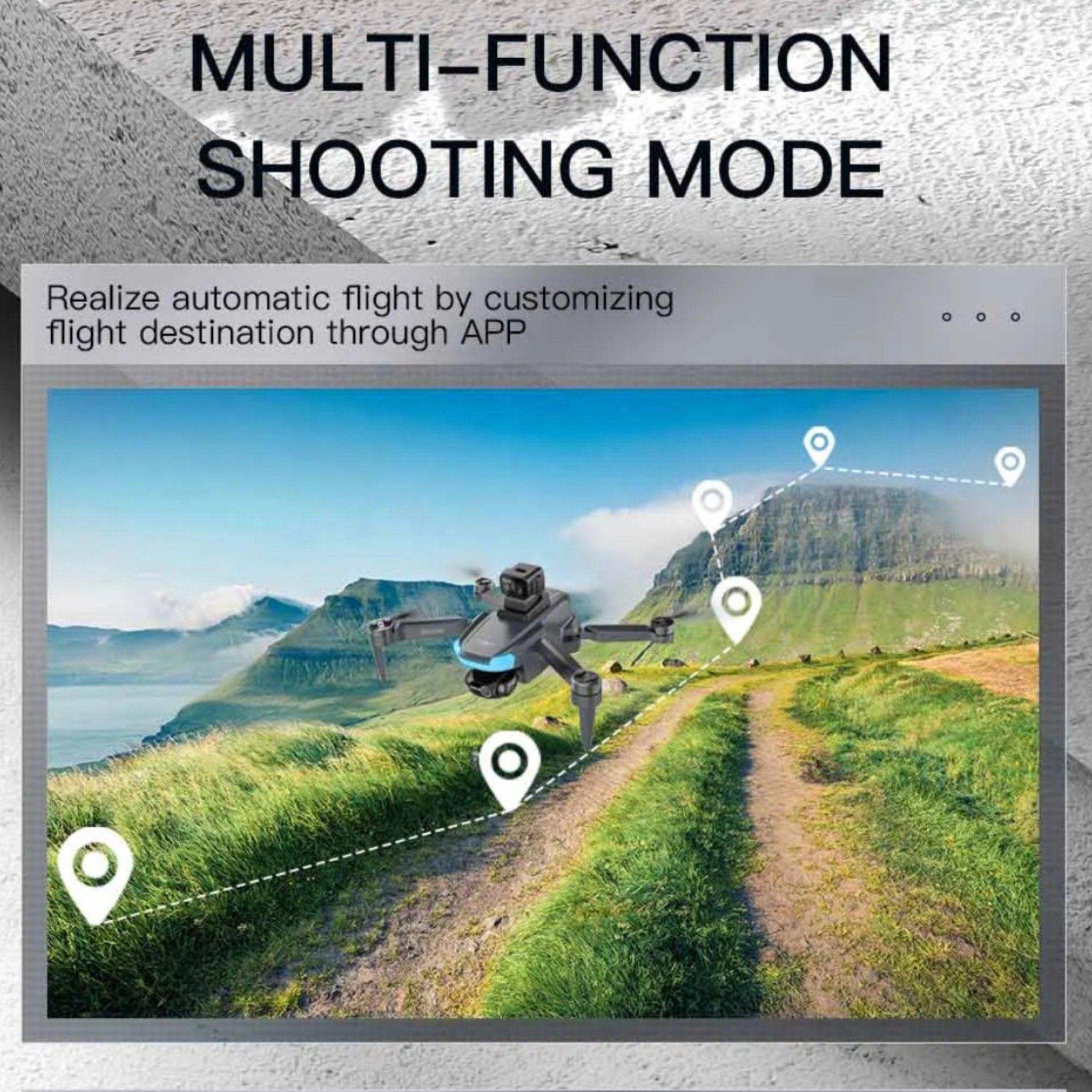 KF110 mini drone with dual cameras flying over scenic mountain path using waypoint mode, TUTT