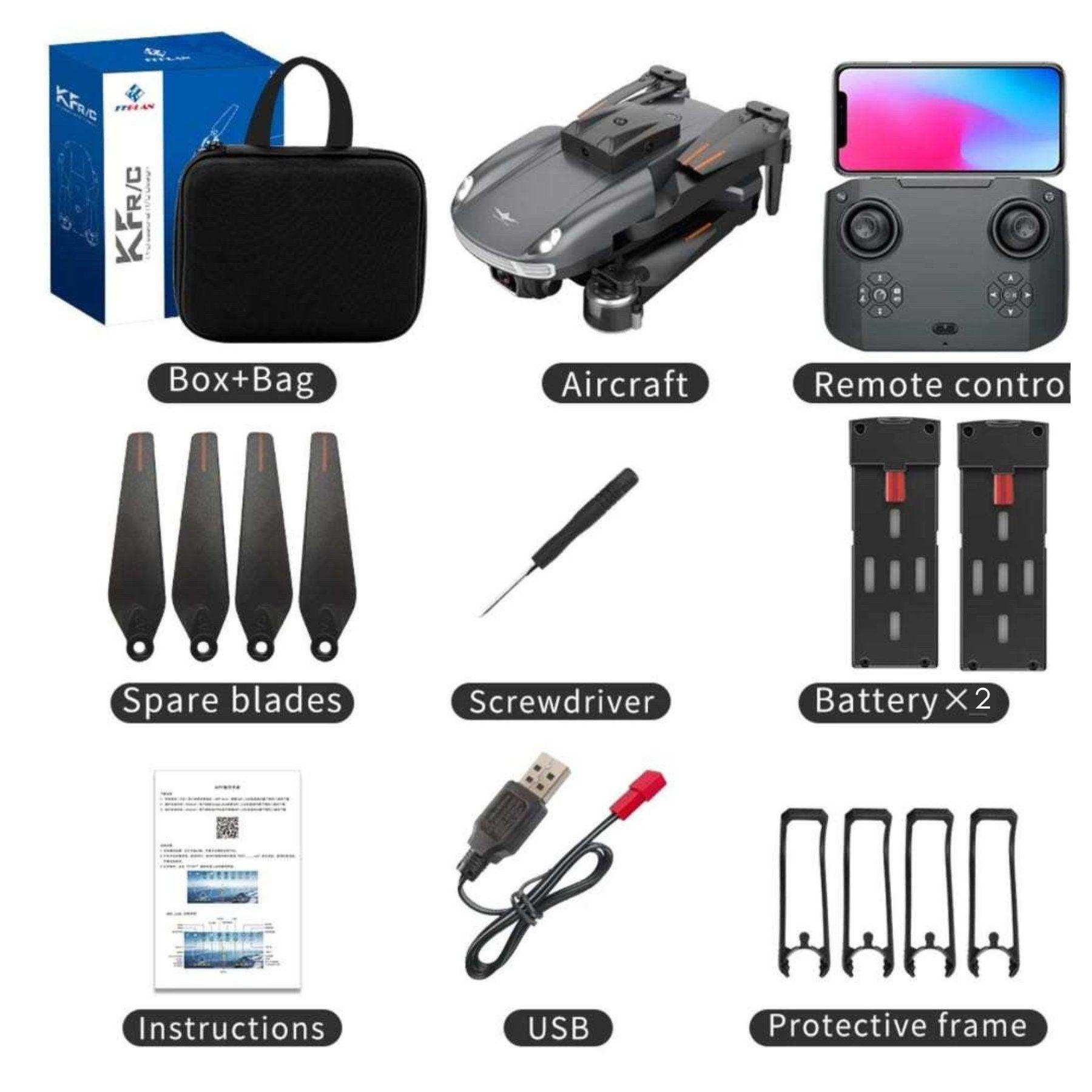 TUTT KF616 mini drone kit with 4K HD aircraft, remote control, batteries, spare blades, and accessories TUTT