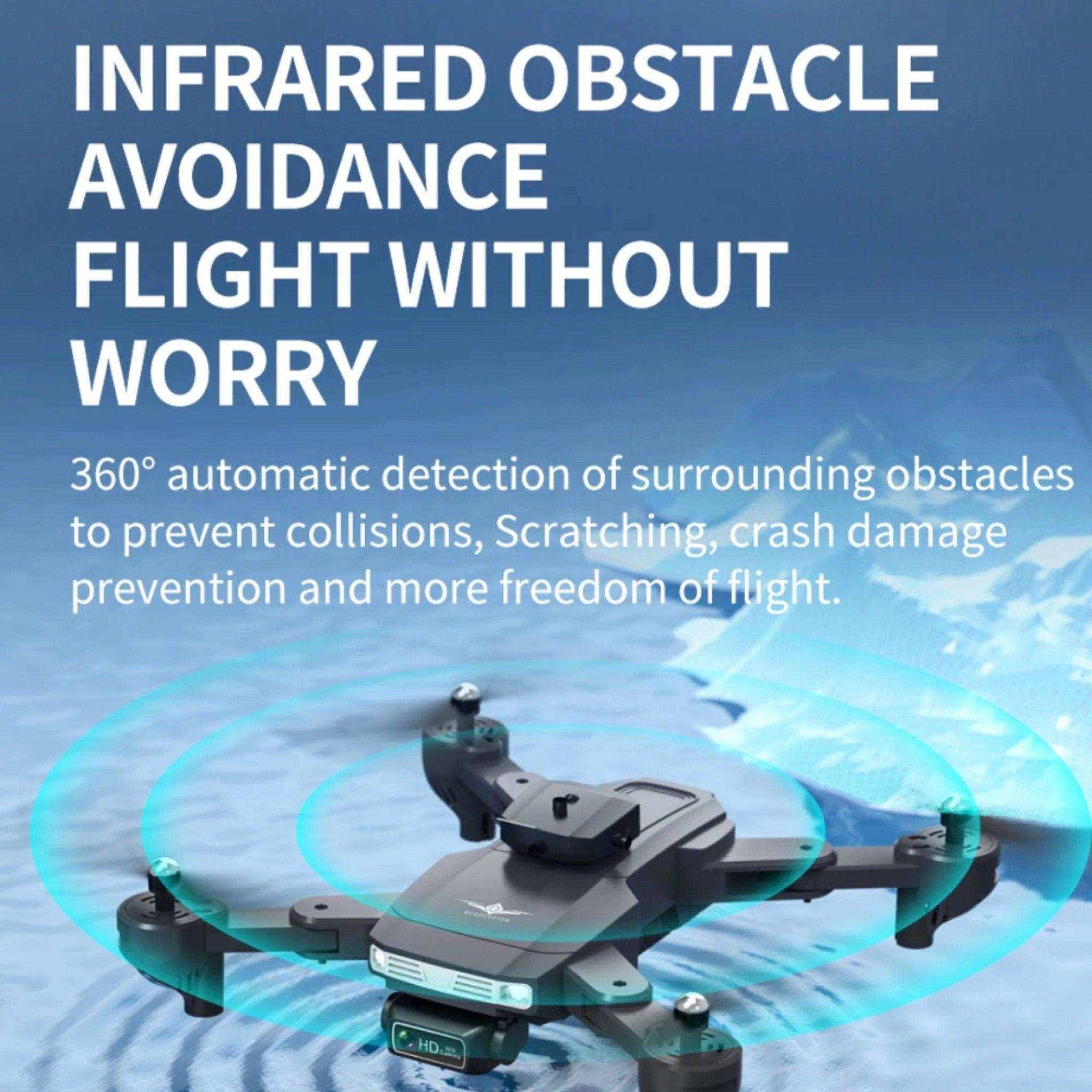 Mini drone with 4K dual camera and infrared obstacle avoidance, blue sensor rings, TUTT