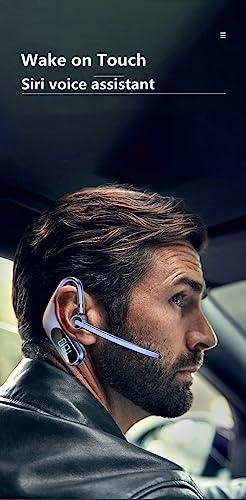 Man wearing wireless single stereo headset with microphone and LED display in car, TUTT