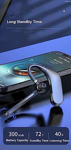 TUTT KJ12 Pro wireless single stereo headset with microphone, LED display next to a smartphone, highlighting 300mAh battery, 72h standby, 40h listening time. TUTT