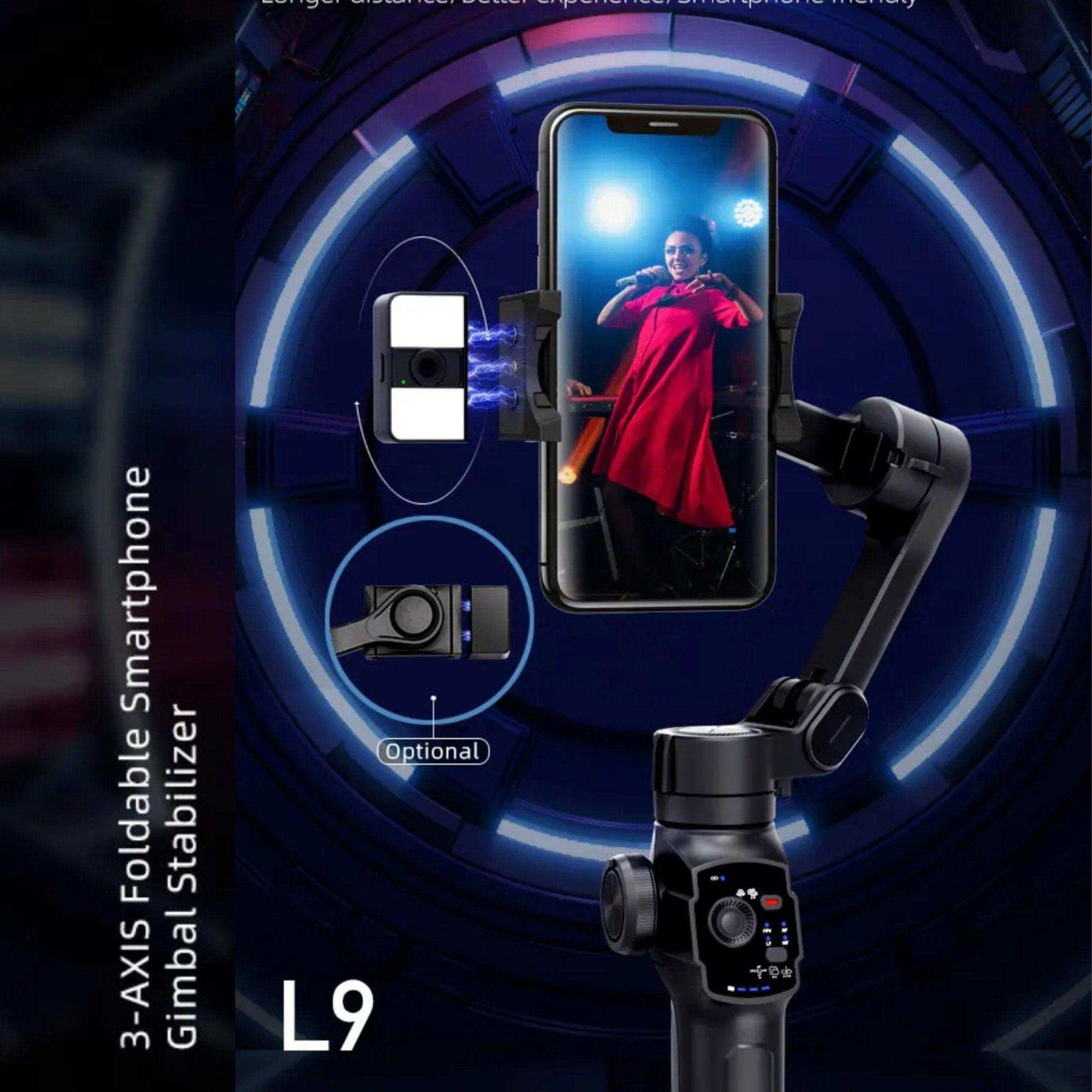 L9 3-axis foldable smartphone gimbal stabilizer with phone mount and AI face tracking, TUTT
