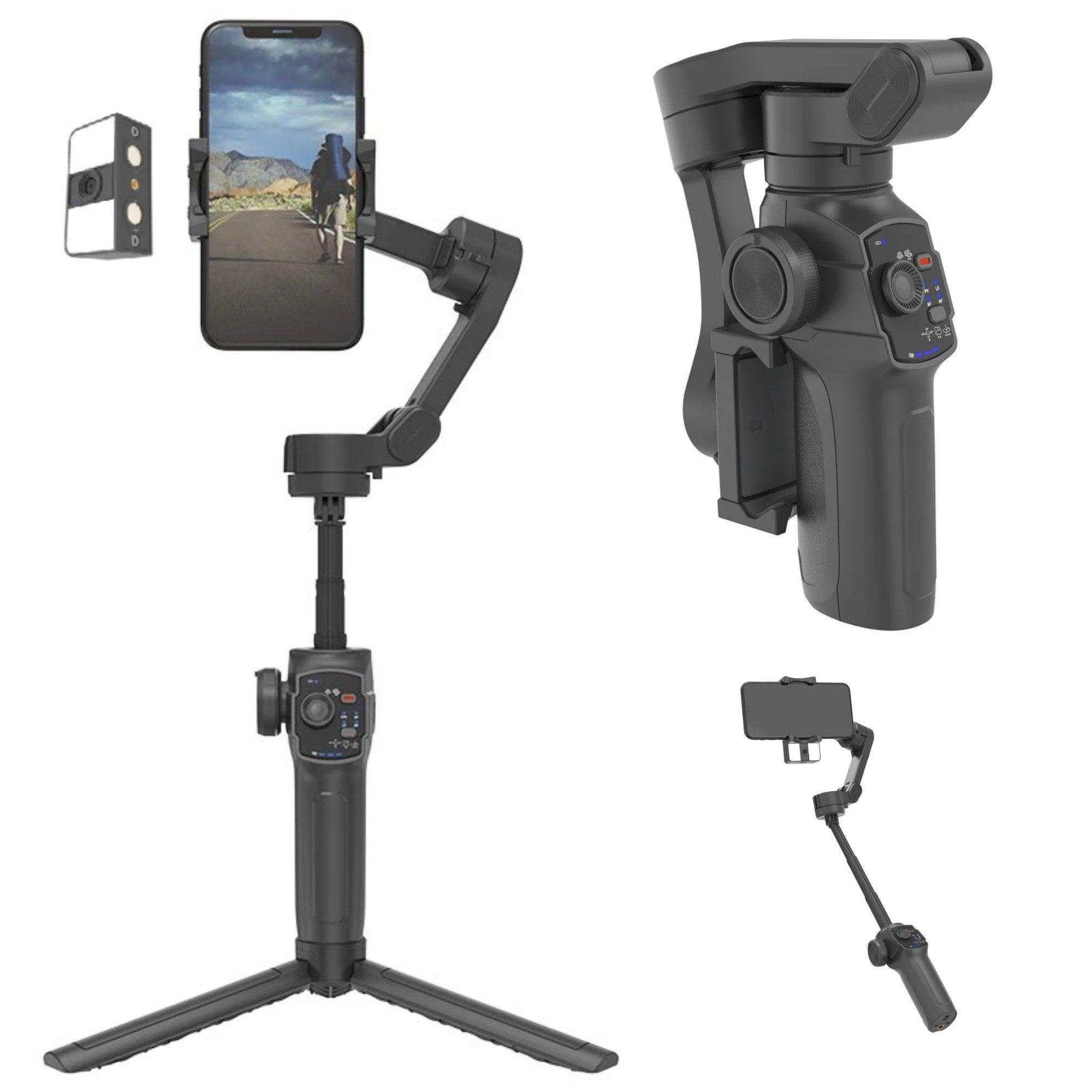 3-axis smartphone gimbal stabilizer with tripod, extendable rod, face tracking, and light TUTT