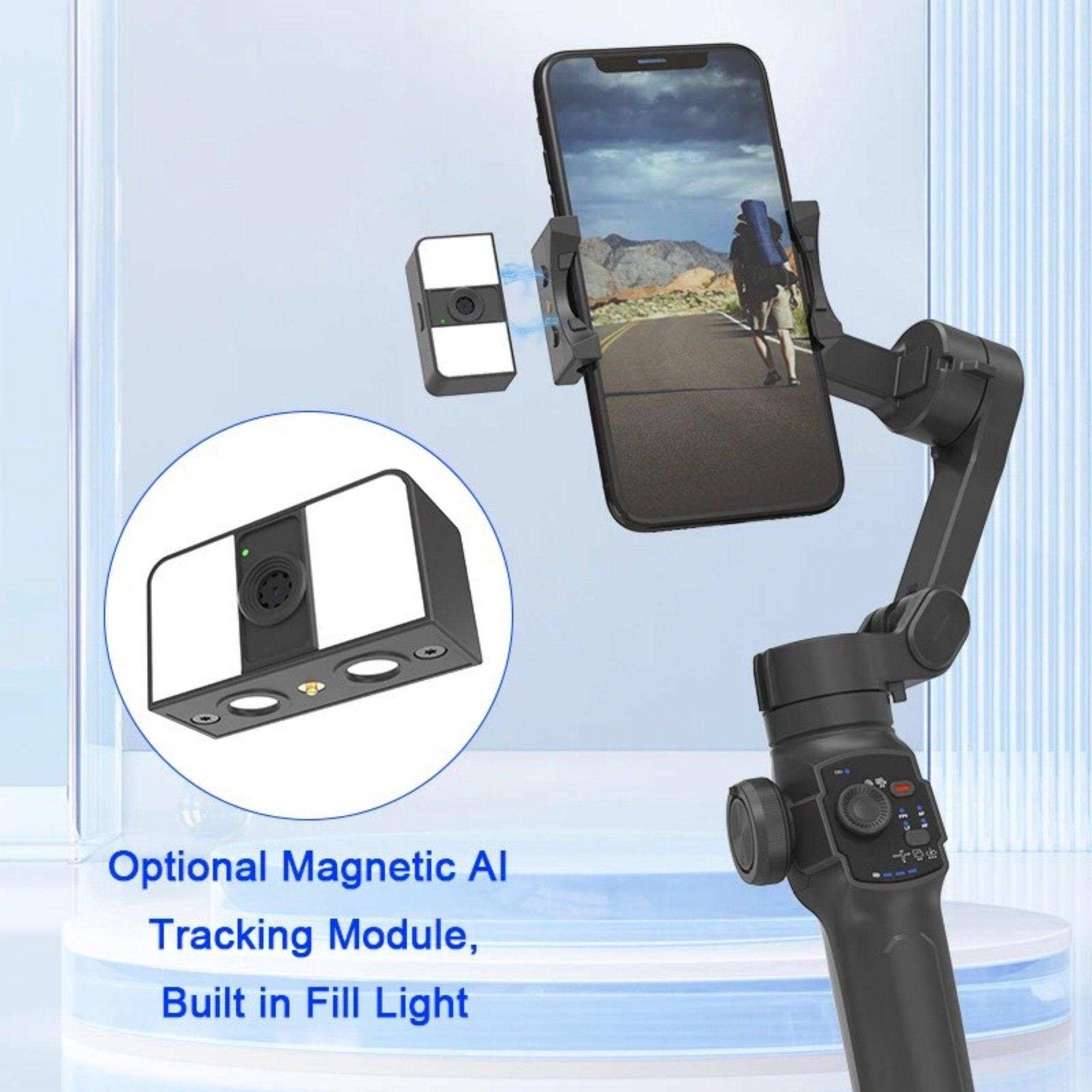 3-axis handheld smartphone gimbal stabilizer with AI tracking module and fill light, TUTT