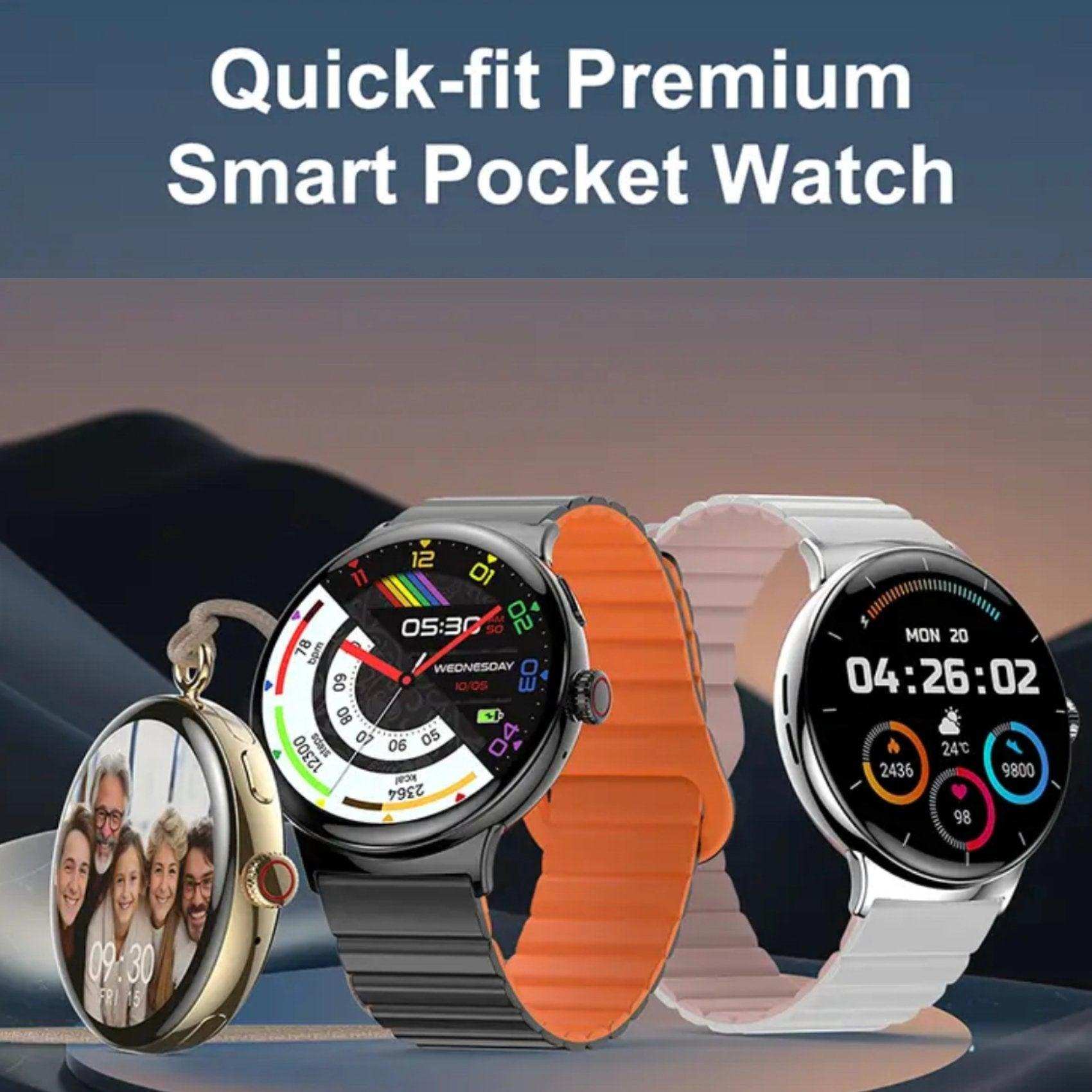 TUTT LA9 AMOLED women's 2-in-1 smart pocket watch and fitness smartwatch, three color options, digital displays. TUTT