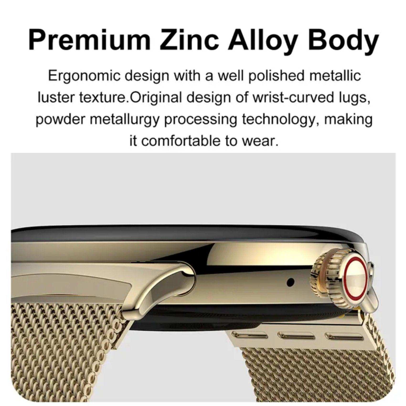 Close-up of TUTT women's pocket smartwatch with metallic gold zinc alloy body and mesh strap TUTT