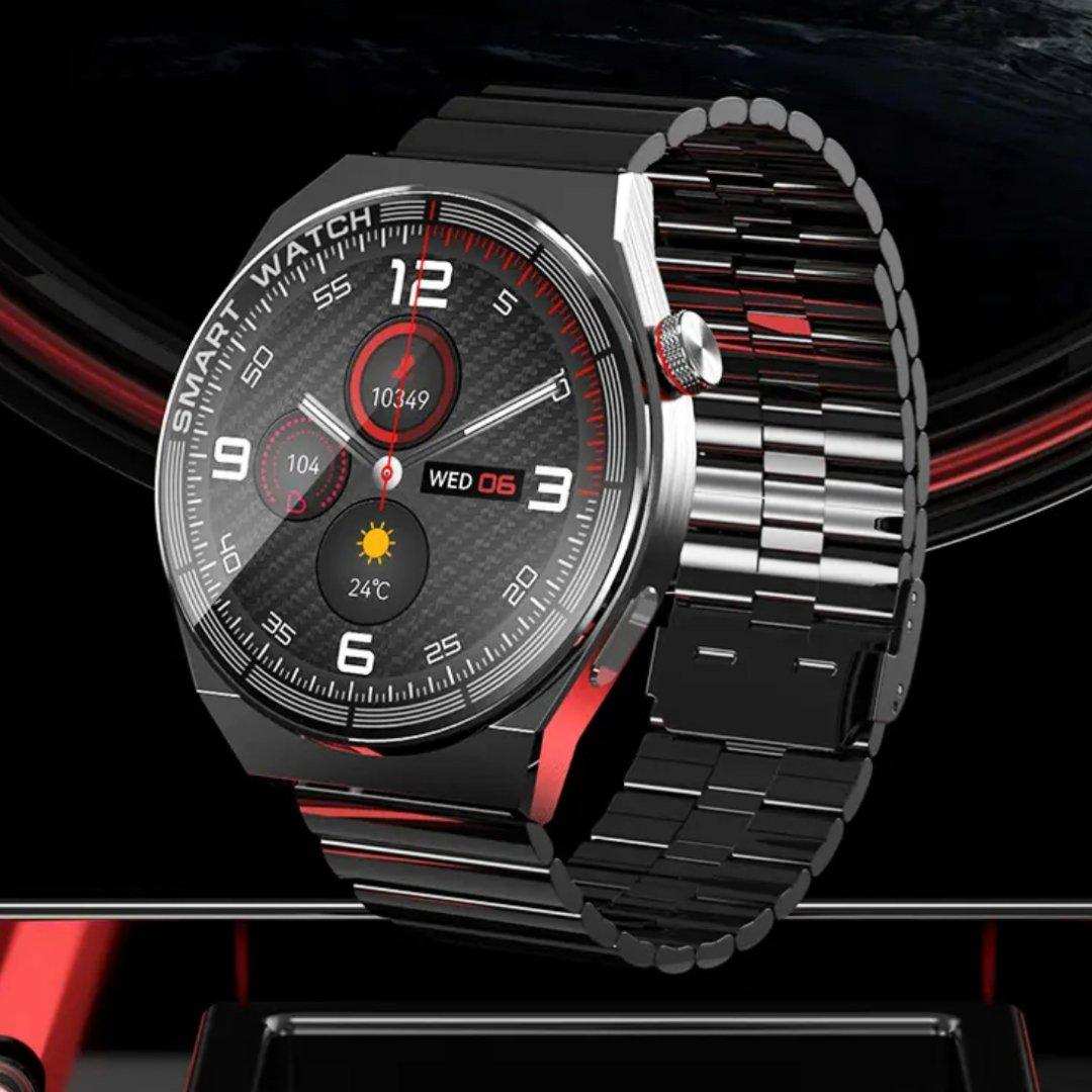 Titanium alloy classic men's smart watch with metal band, digital display, heart rate, and weather info, TUTT
