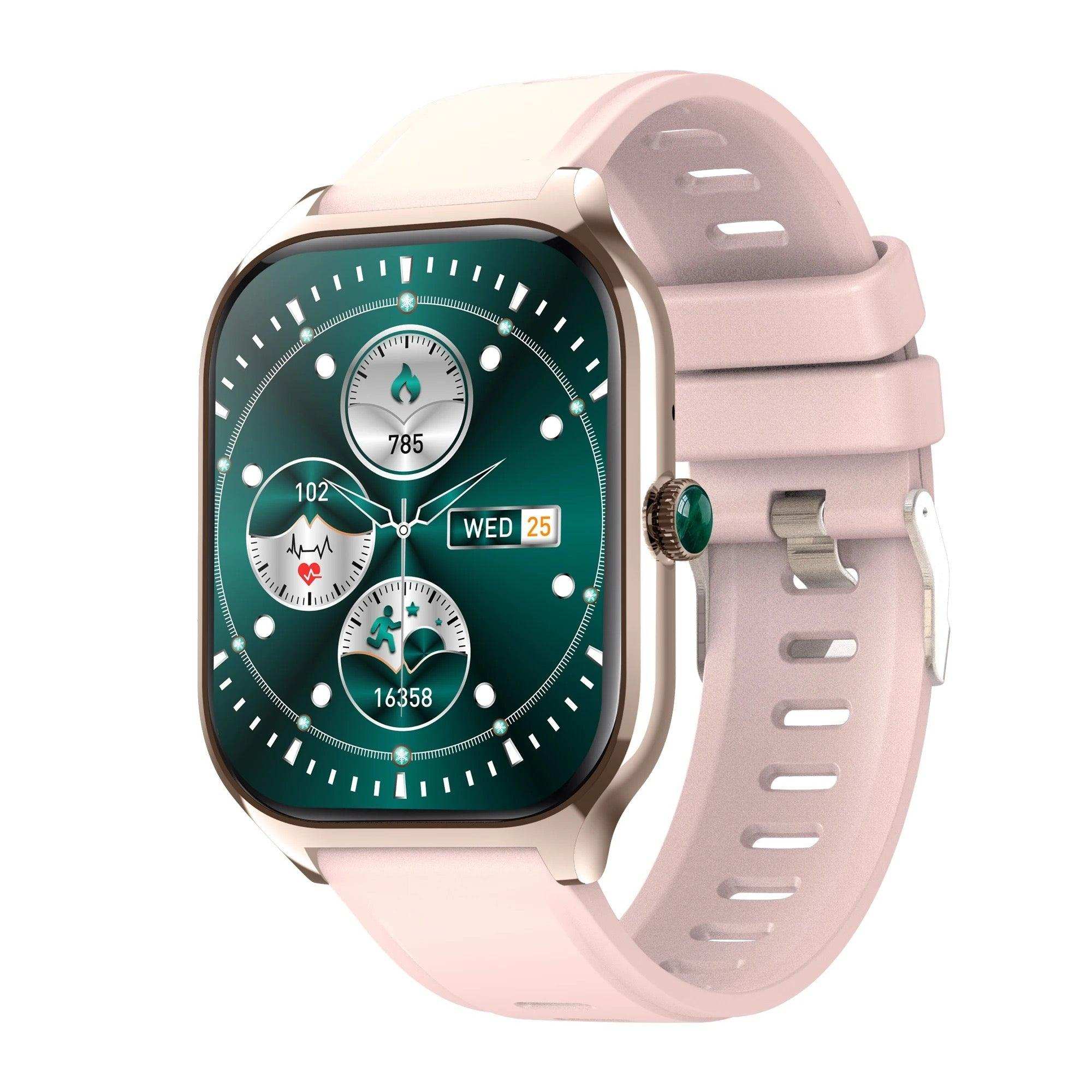 LX7 smart watch with pink strap, green dial, health and fitness display, waterproof, TUTT