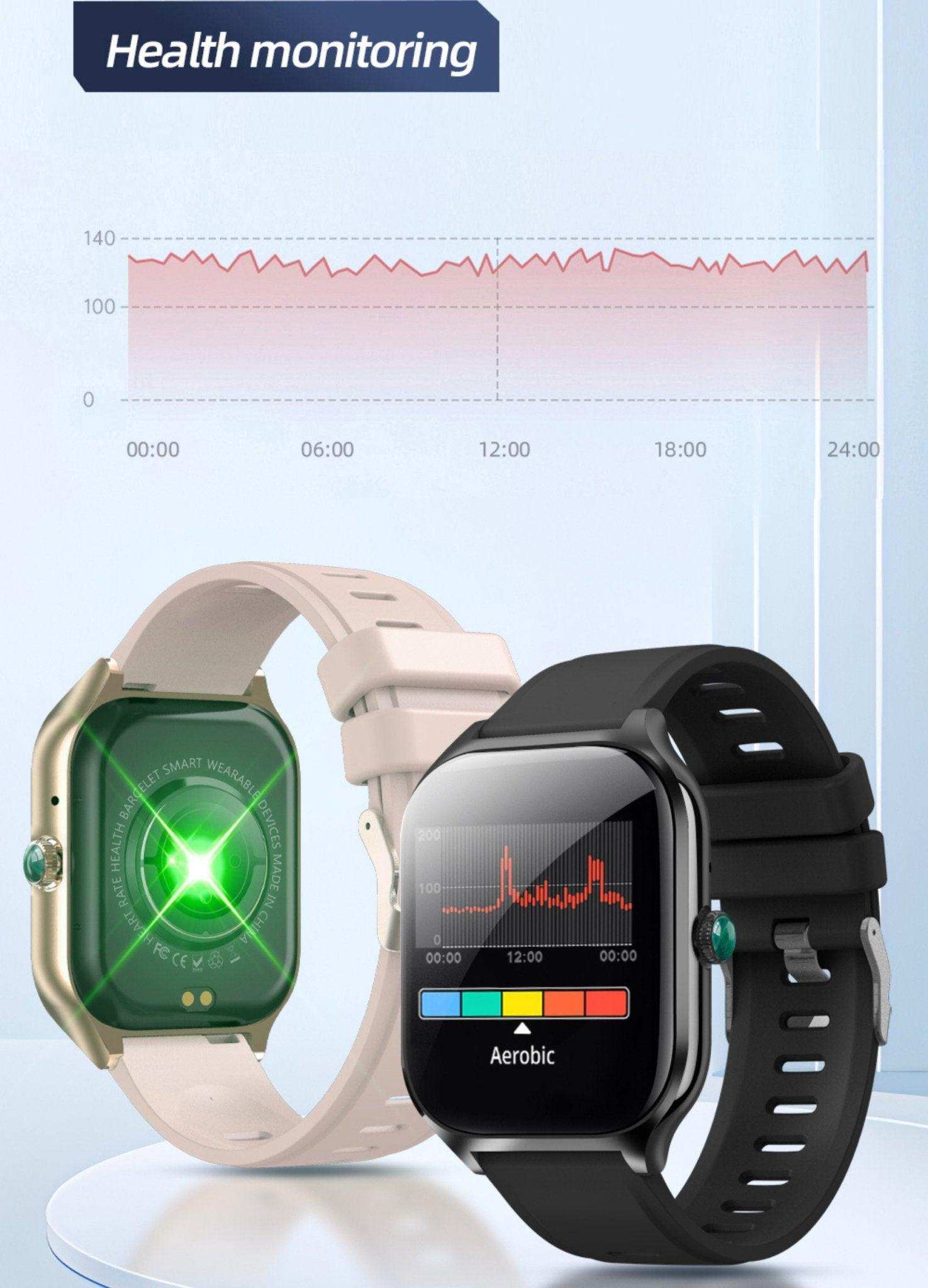 TUTT LX7 smart watches for men and women in black and gold bands showing health monitoring display TUTT