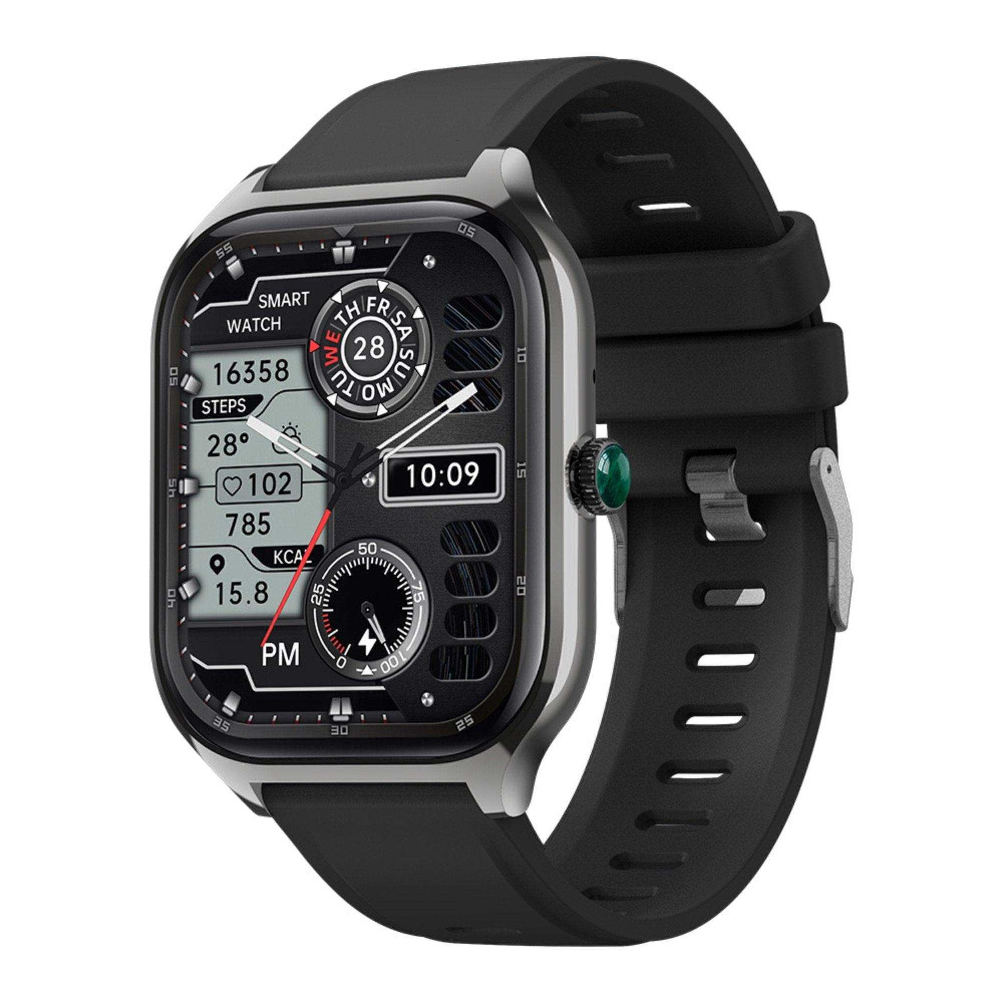 TUTT LX7 smart watch with black strap, rectangular display showing fitness tracking and time, for men and women TUTT