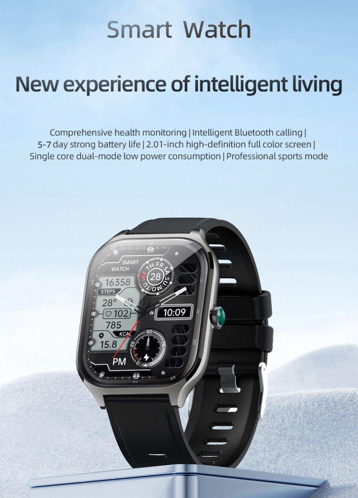 TUTT LX7 smart watch for men and women with black band, large display, and health tracking features TUTT