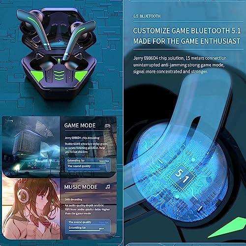 TWS gaming headset in charging case, Bluetooth 5.1 earphones, 65ms low latency, blue design TUTT