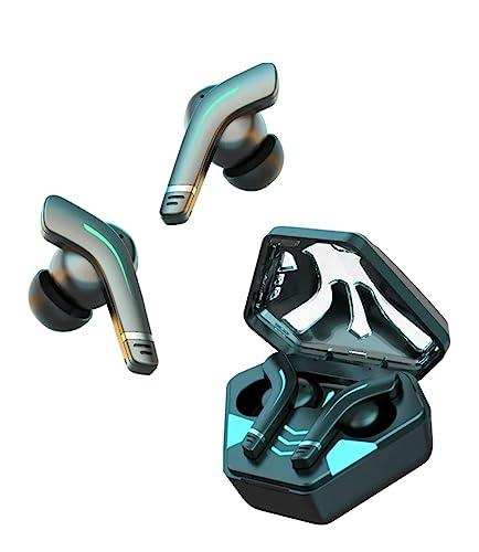 Futuristic TWS gaming wireless earbuds with charging case, metallic finish, low latency. TUTT