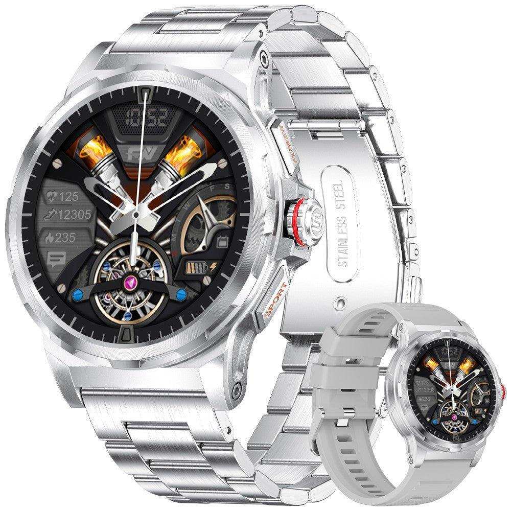Military rugged smart watch for men with AMOLED HD screen, metal case, silver band, TUTT