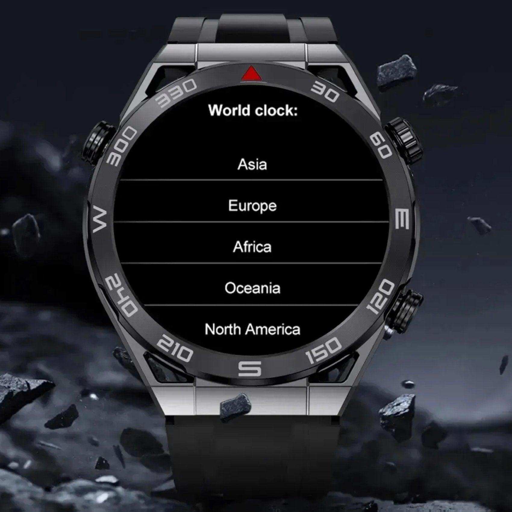 TUTT N1 Ultra Smartwatch black matte metal with rubber strap, world clock screen display. TUTT
