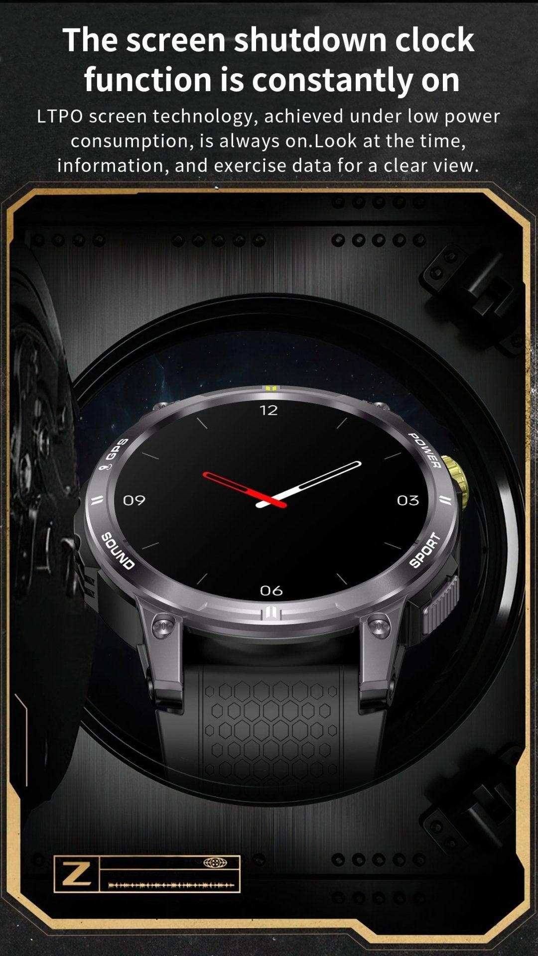 TUTT NX18 Pro rugged smart watch with AMOLED display, metal case, analog face, and GPS features. TUTT