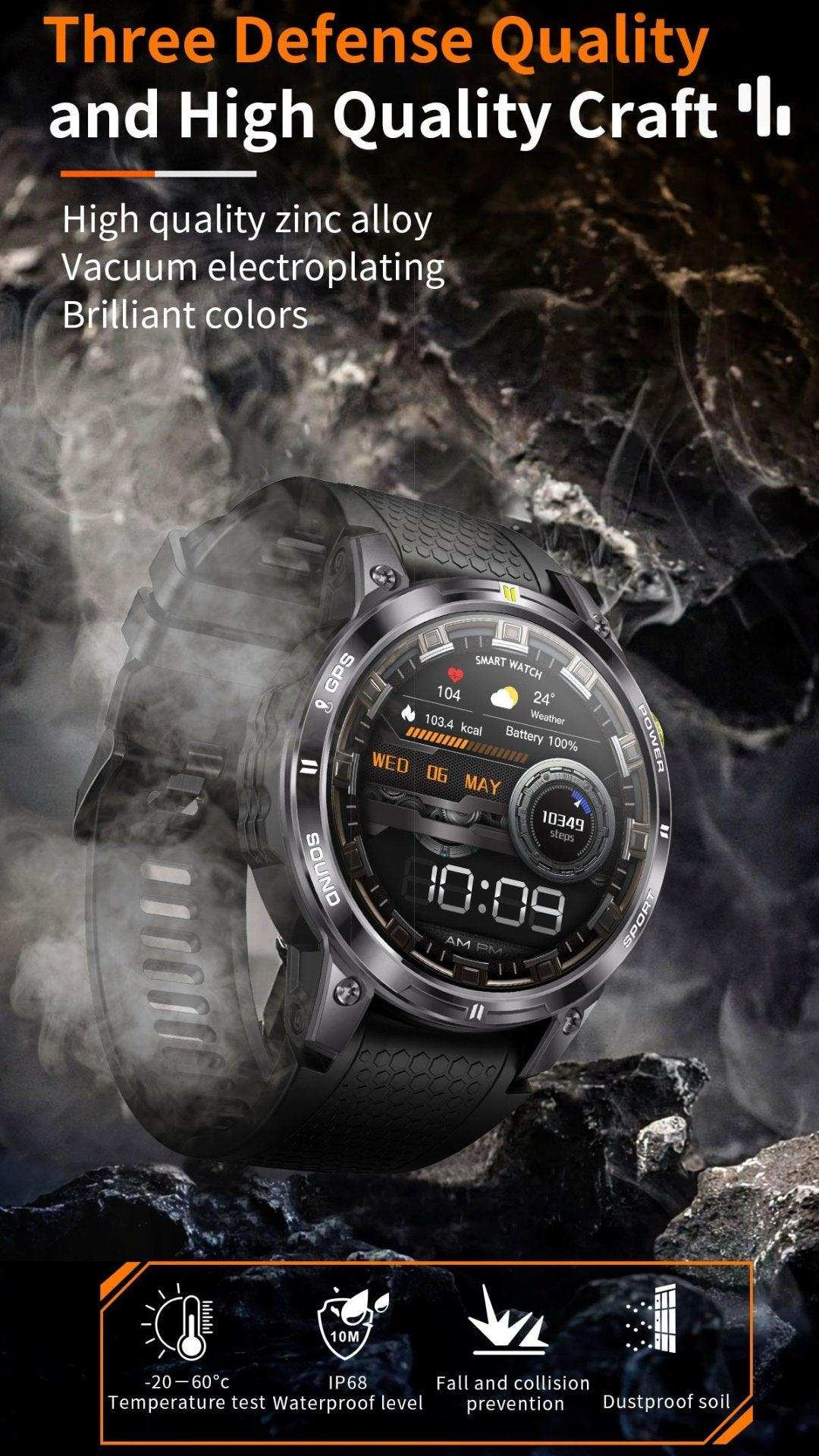 Rugged GPS smart watch with AMOLED display, metal case, IP68 waterproof, outdoor features, TUTT