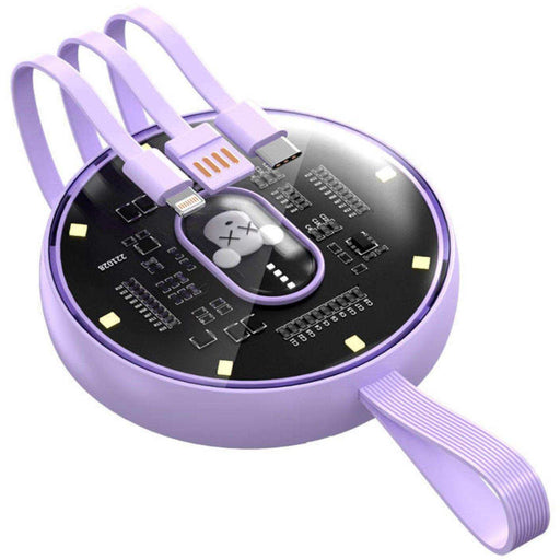 Purple TUTT P3 power bank with built-in cables, mini LED night light, portable charger TUTT
