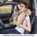 Woman using shiatsu neck and shoulder massager in a car, relaxing with eyes closed, TUTT