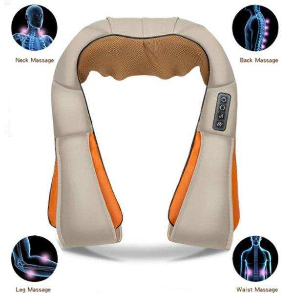 Shiatsu neck and shoulder massager with control panel, beige and orange, for neck, back, leg and waist massage, TUTT