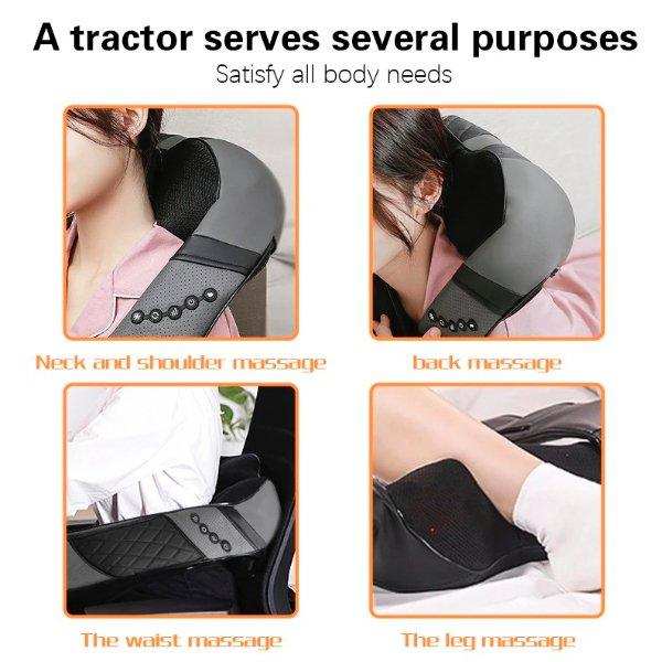TUTT Premium Shiatsu neck and shoulder massager shown in use for neck, back, waist, and leg massage. TUTT