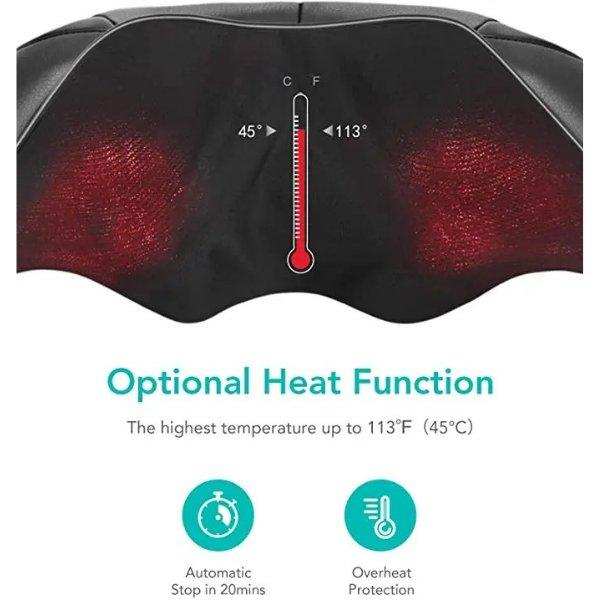 Shiatsu neck and shoulder massager with optional heat function and temperature display, TUTT