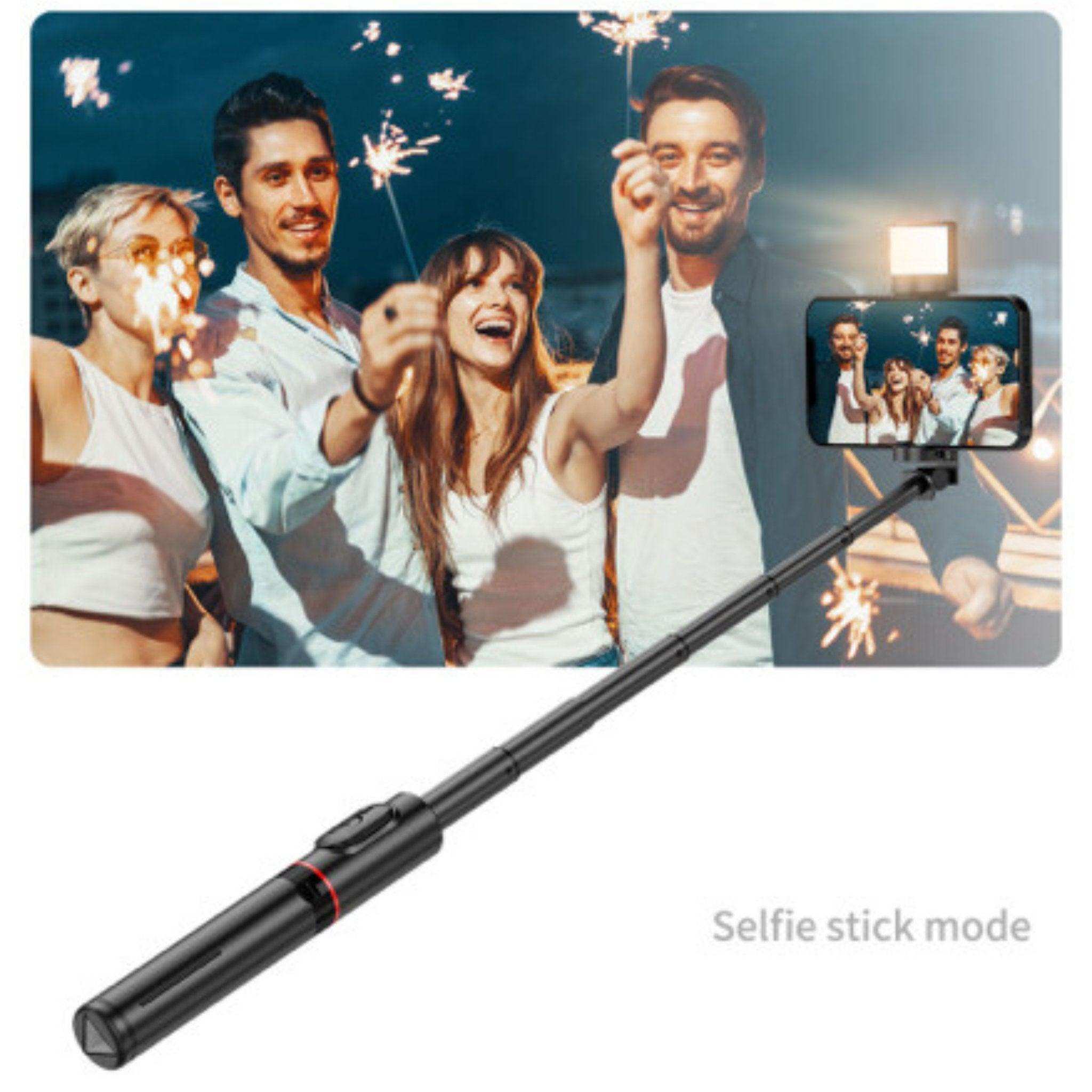 Group of friends using a selfie stick phone holder with fill light and remote, night setting TUTT