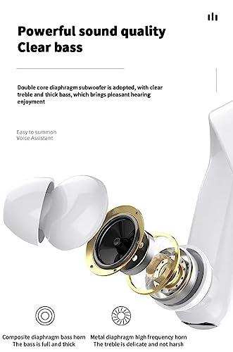 White wireless single ear hook Bluetooth earphone with microphone, exploded view showing internal components, business driving handsfree headset TUTT