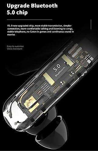 Close-up of single black Bluetooth 5.0 ear hook headset with visible circuit board, TUTT