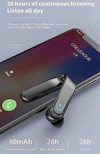 Wireless black ear hook Bluetooth headset with microphone on smartphone, battery and call time info, TUTT