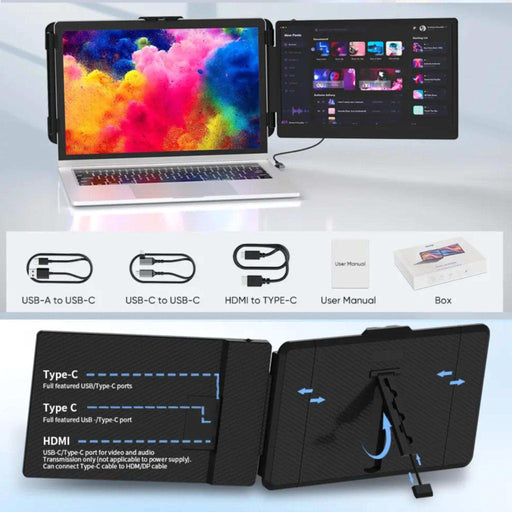 12-inch FHD portable laptop monitor screen extender with built-in stand and speakers, TUTT