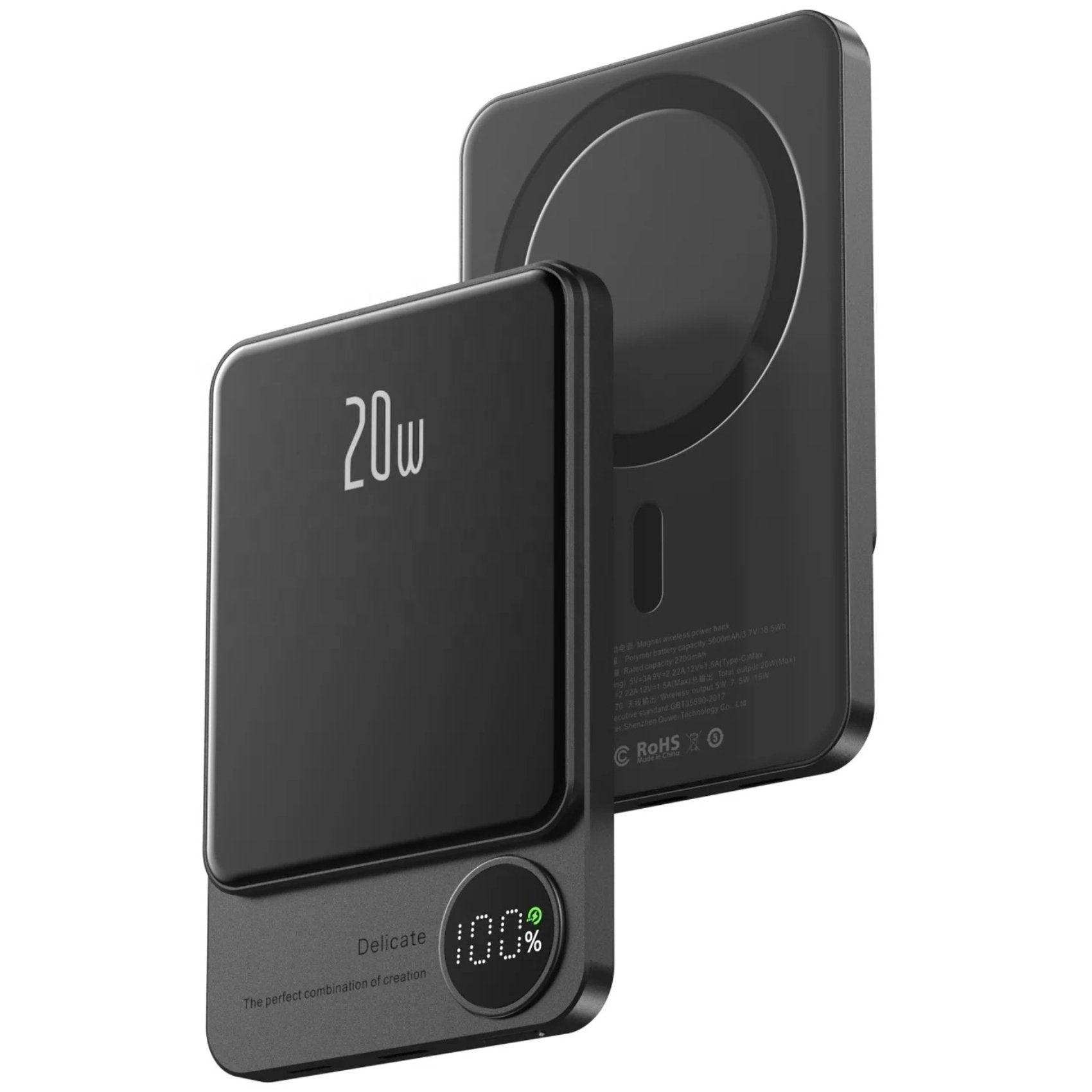 All-metal MagSafe wireless power bank 20W, LED display, portable charger front and back TUTT