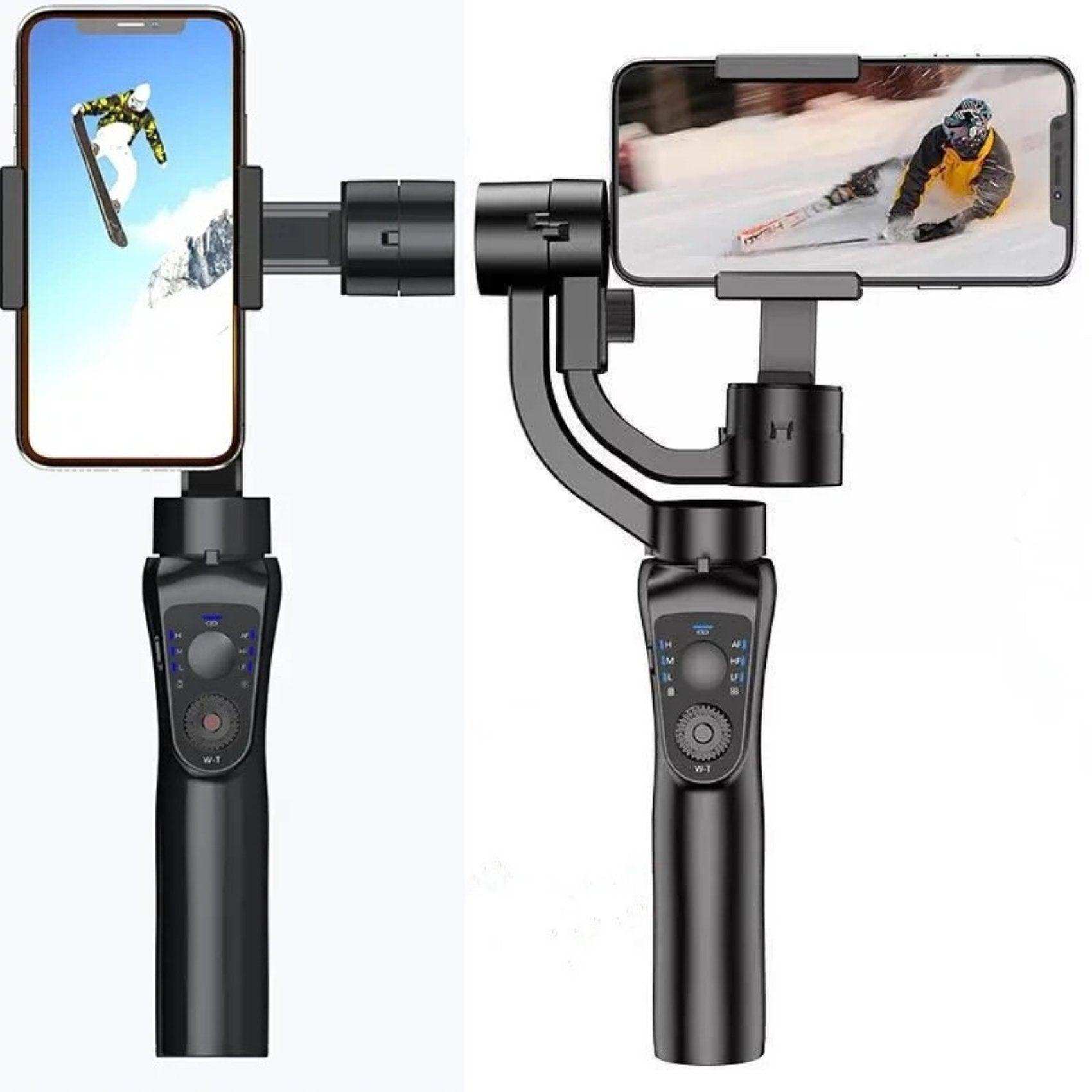 3-axis gimbal stabilizer tripod selfie stick holding smartphones, black handheld design, TUTT